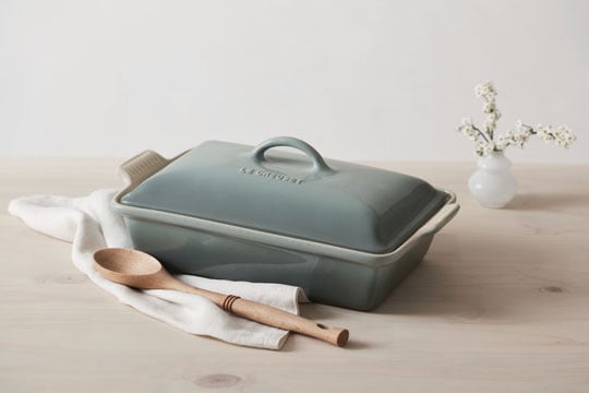 sea salt light green stoneware covered casserole