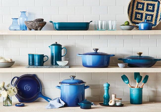 cookware in cool blue tones