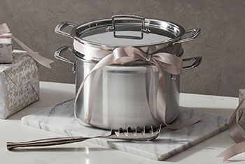 stainless steel stockpot with a special colander insert