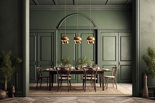 dining room with thyme green walls