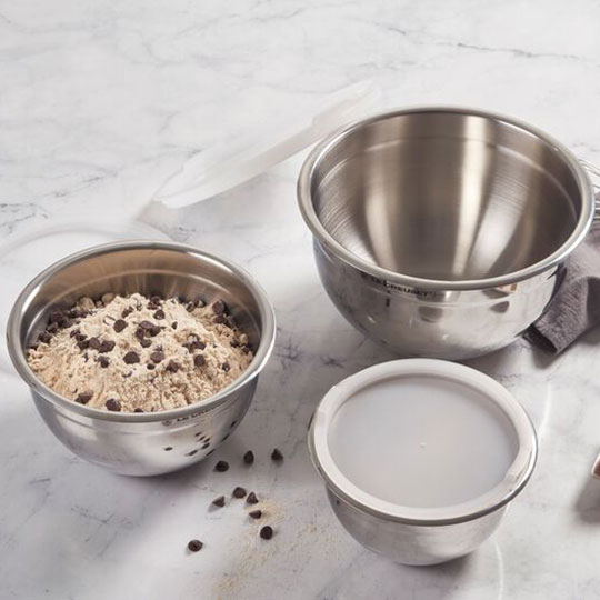 set of stainless mixing bowls with lids