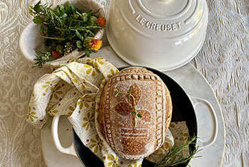 bread baked with a decorative pattern