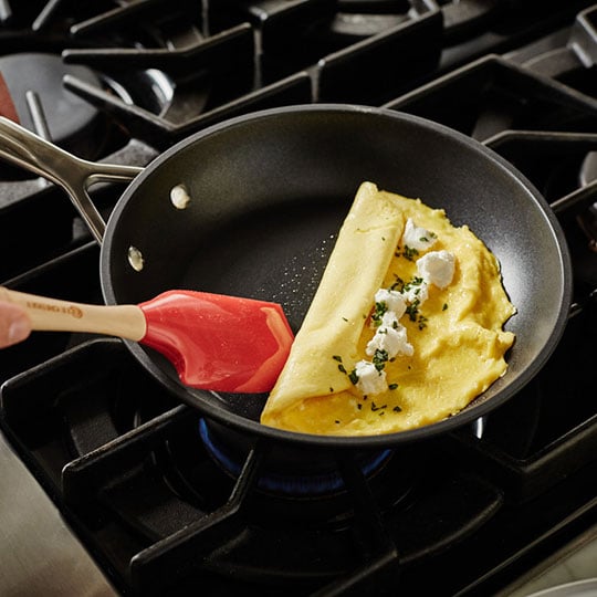 an omelet releases easily in a non-stick fry pan