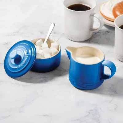 blue cream and sugar set