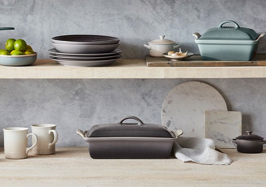 Cookware on shelves