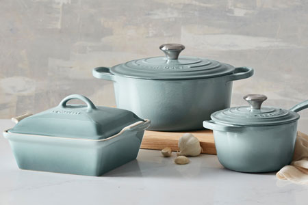 le creuset coastal blue salt and pepper