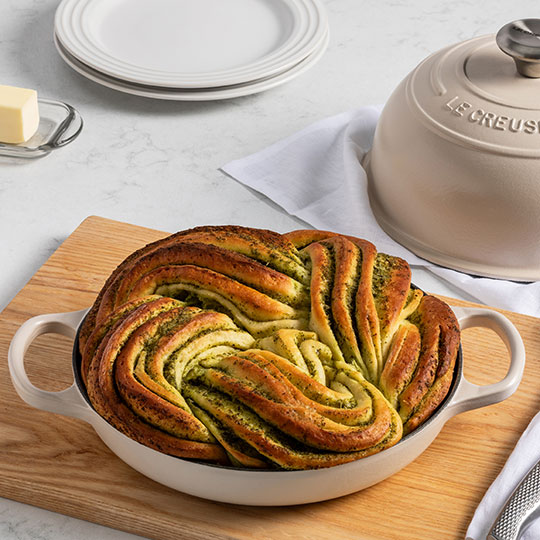 elegant braided bread loaf in a bread oven