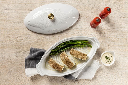 fish cutlets in a white fish baker
