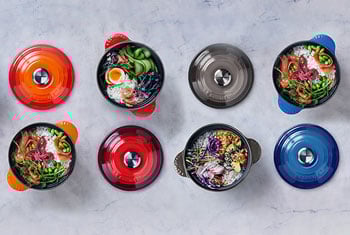 rice pots filled with colorful food