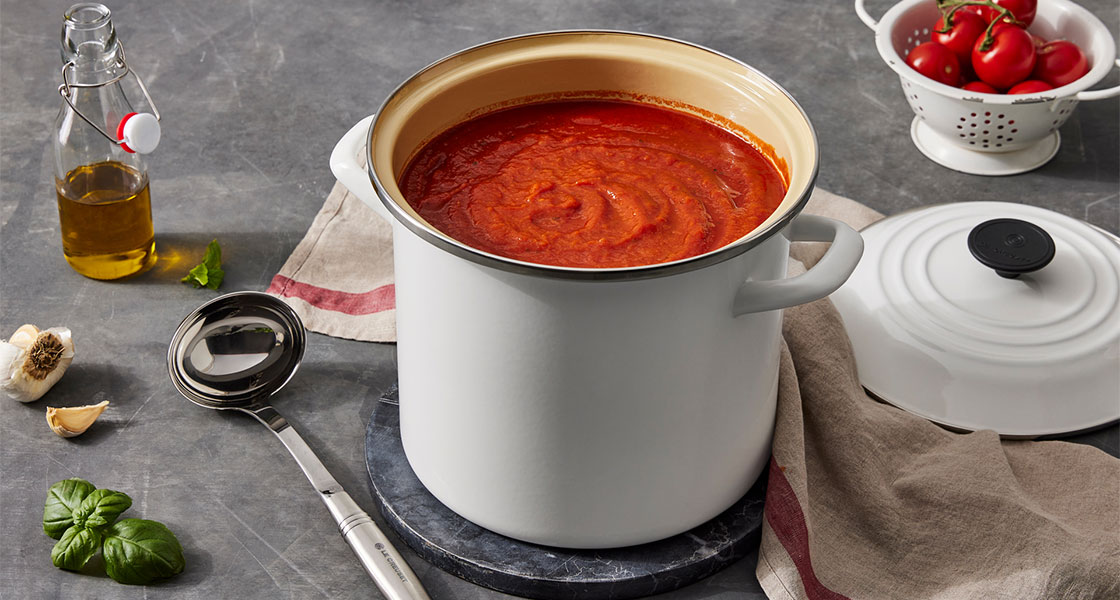 red sauce in a stockpot