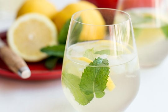 lemon wedge in wine glass