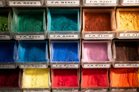 powdered colors in bins