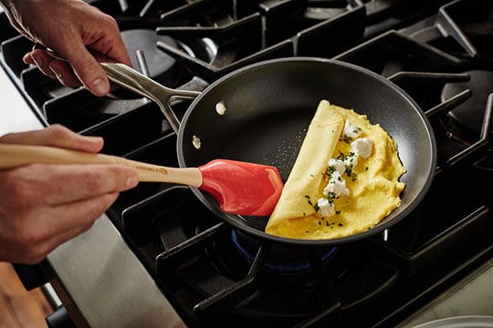 omelet releases easily in non-stick skillet
