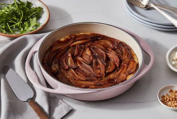 caramelized shallots in a tatin dish