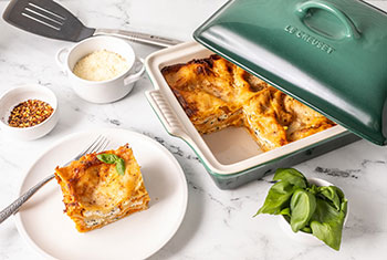 lasagna in a covered baker