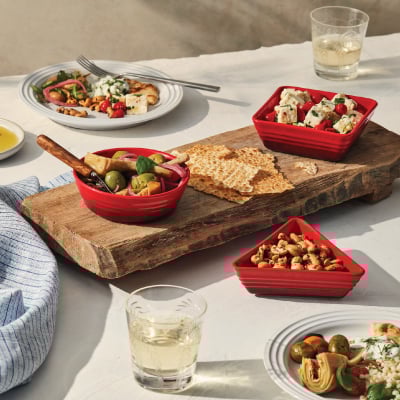 red tapas dishes set