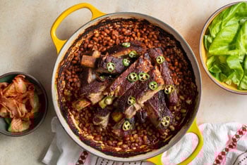 ribs and beans in a dutch oven
