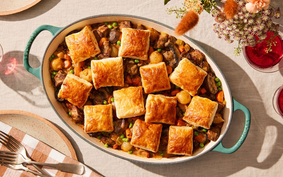 pot pie in an oval baker