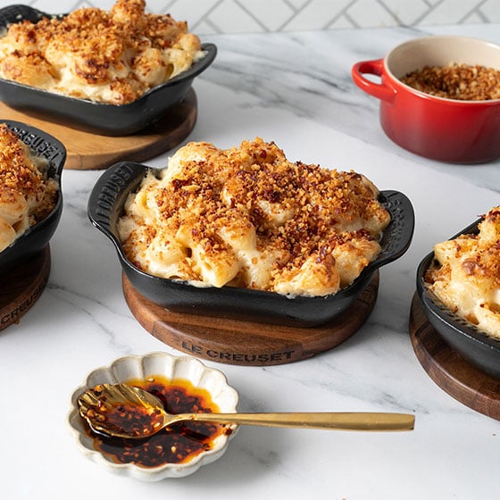 links to Four Cheese Mac and Cheese with Crispy Prosciutto Breadcrumbs