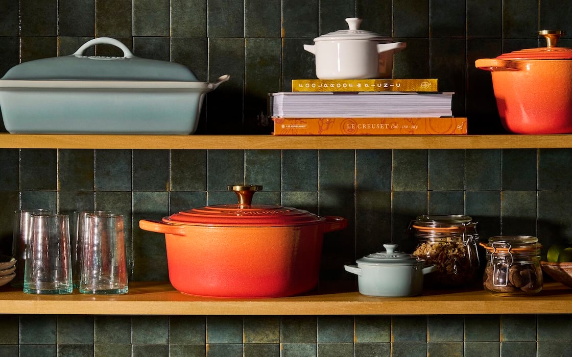 cookware on shelves