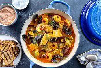 fish stew in a dutch oven