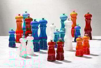 a rainbow of salt and pepper mills