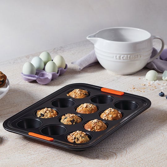 muffins in a non-stick muffin pan