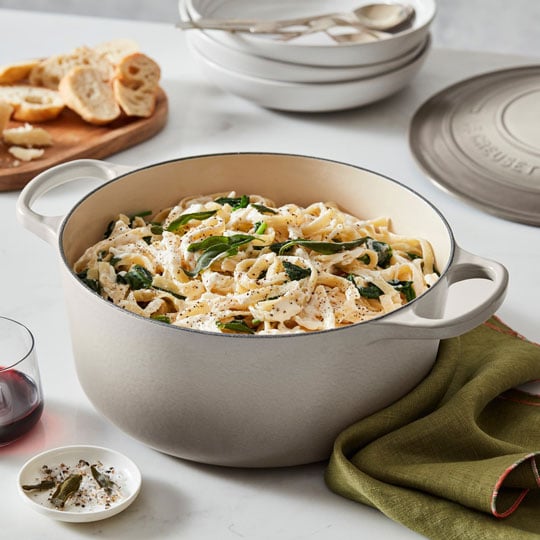 pasta alfredo in a dutch oven