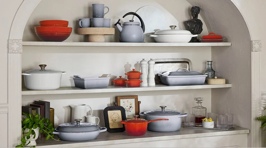 chateau, white and red items on shelves