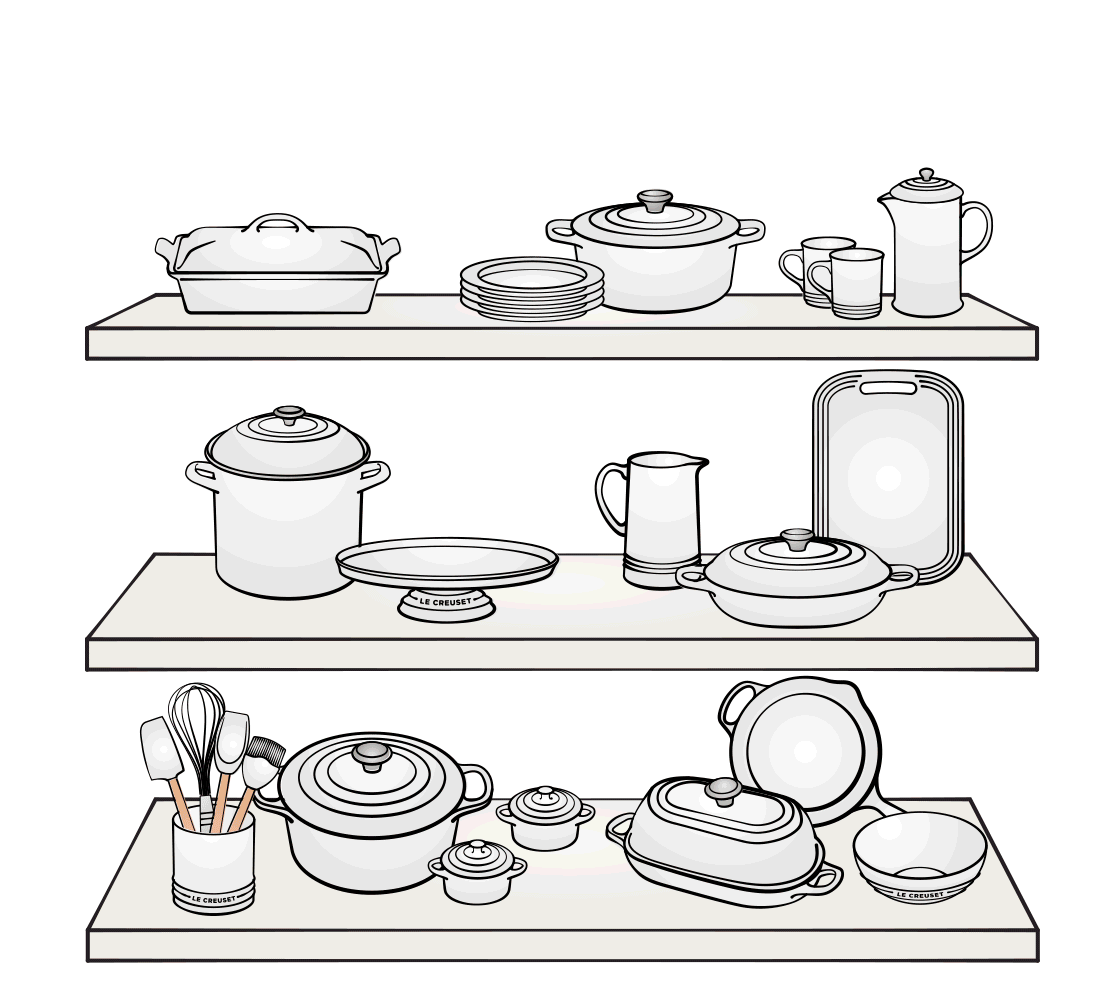 animated shelves of cookware