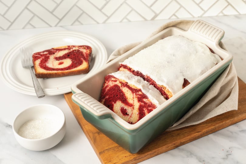 Red Velvet Marble Cake with White Chocolate Glaze