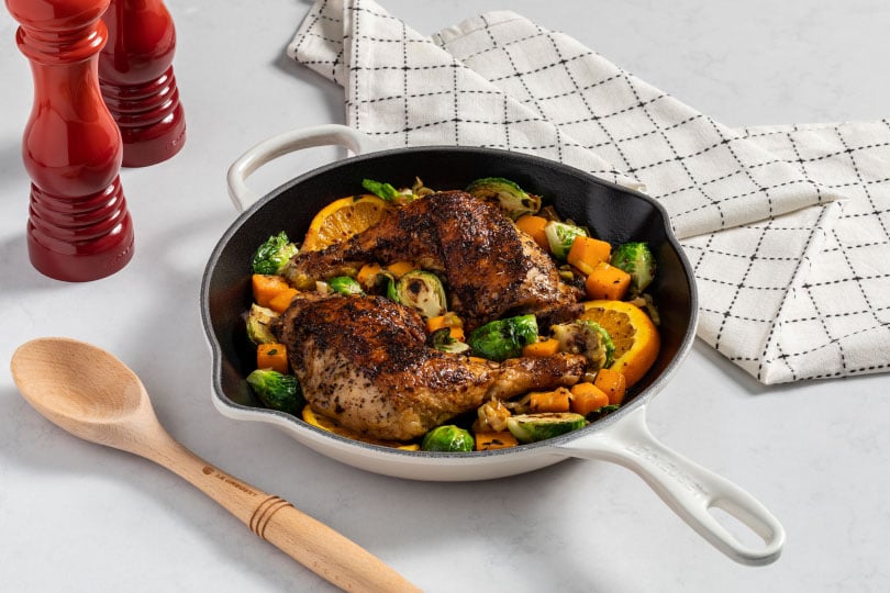 Blackened Chicken with Honey Glazed Squash and Brussels Sprouts