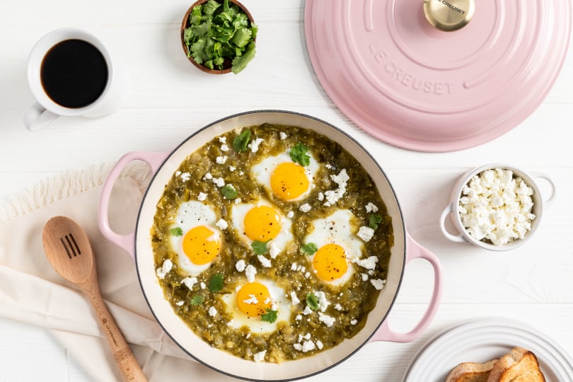 Tomatillo and Pepper Shakshuka with Goat Cheese