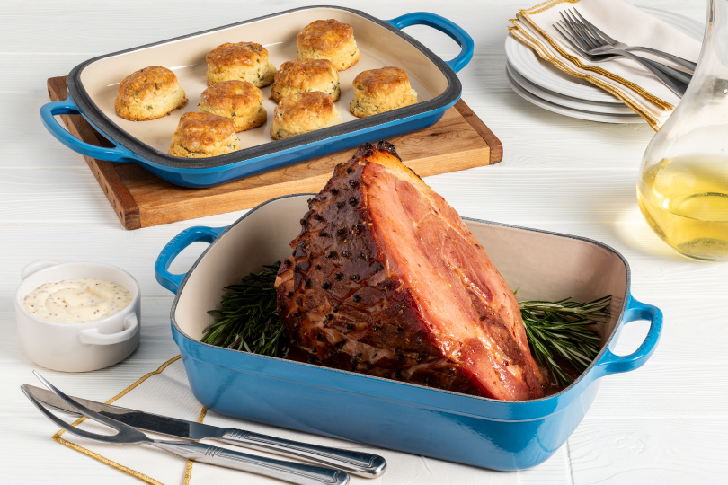 Maple Citrus Glazed Ham with Rosemary Biscuits and Mustard Aioli
