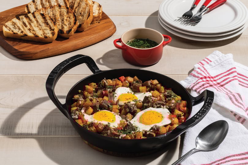 Steak and Potato Breakfast Hash with Eggs
