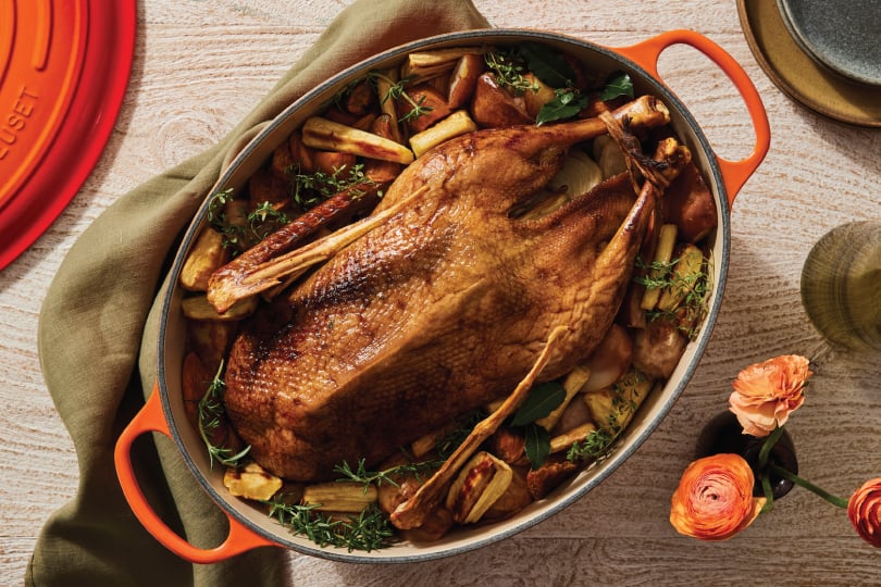 Roasted Goose with Pears and Parsnips