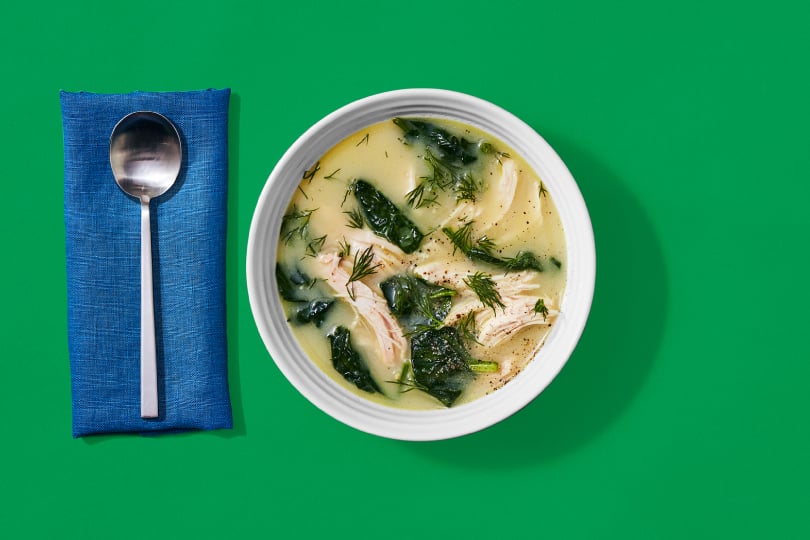 Spinach and Lemon Chicken Soup with Egg