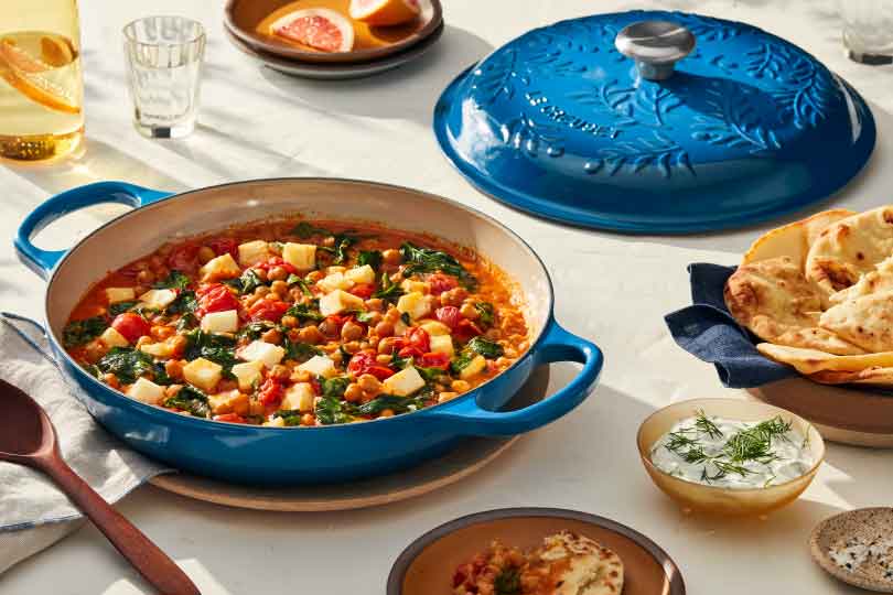 Braised Chickpeas with Halloumi and Spinach