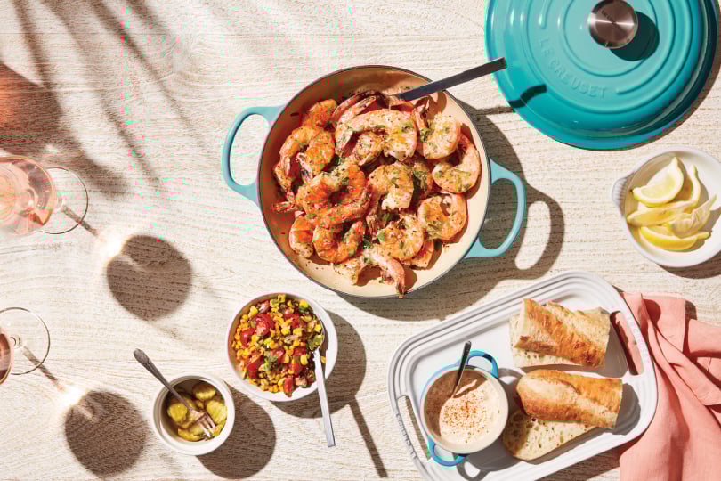 Garlic Shrimp with Corn Salad and Spicy Remoulade