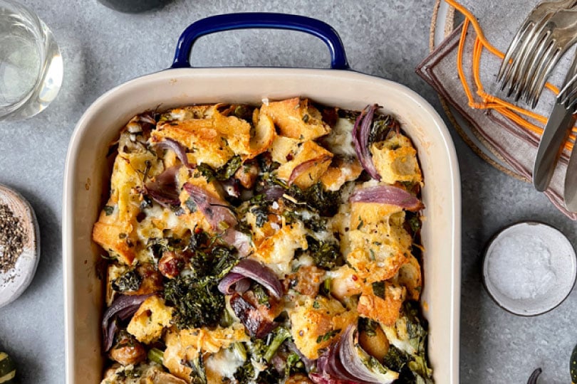 Ciabatta Stuffing with Sausage and Broccoli Rabe