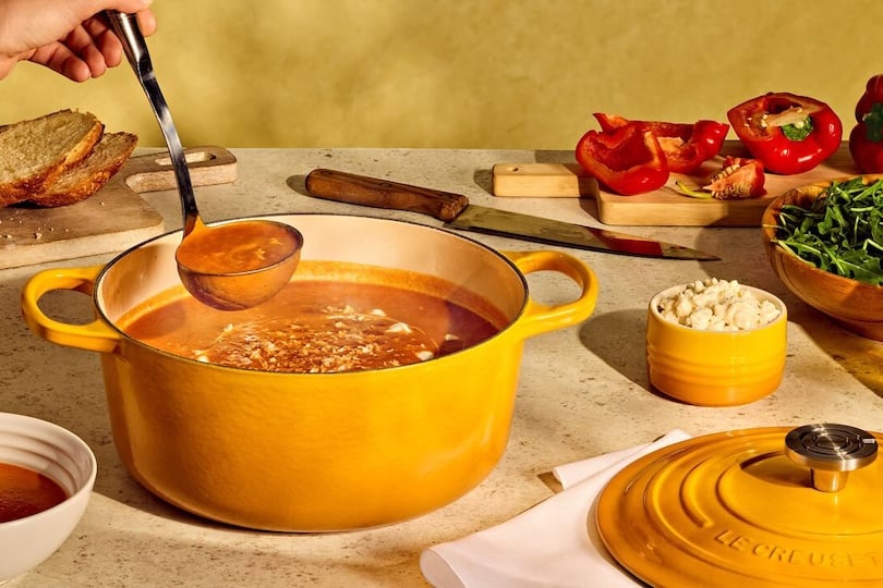 Roasted Red Pepper Soup with Tahini and Feta