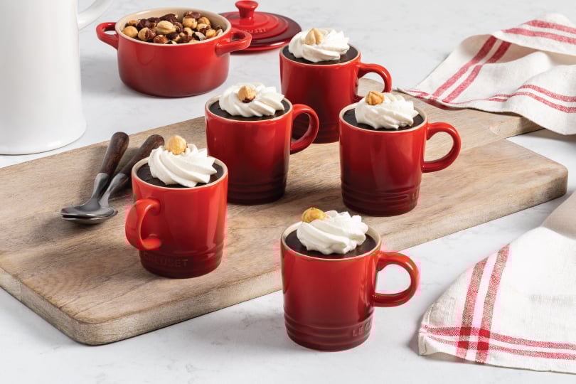 Chocolate Hazelnut Mousse with Dark Chocolate Glaze and Vanilla Bean Whipped Cream