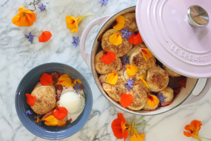 Peach and Raspberry Biscuit Cobbler