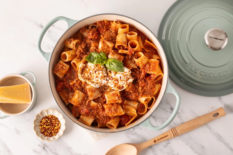 Creamy Burrata Bolognese with Crispy Garlic Breadcrumbs