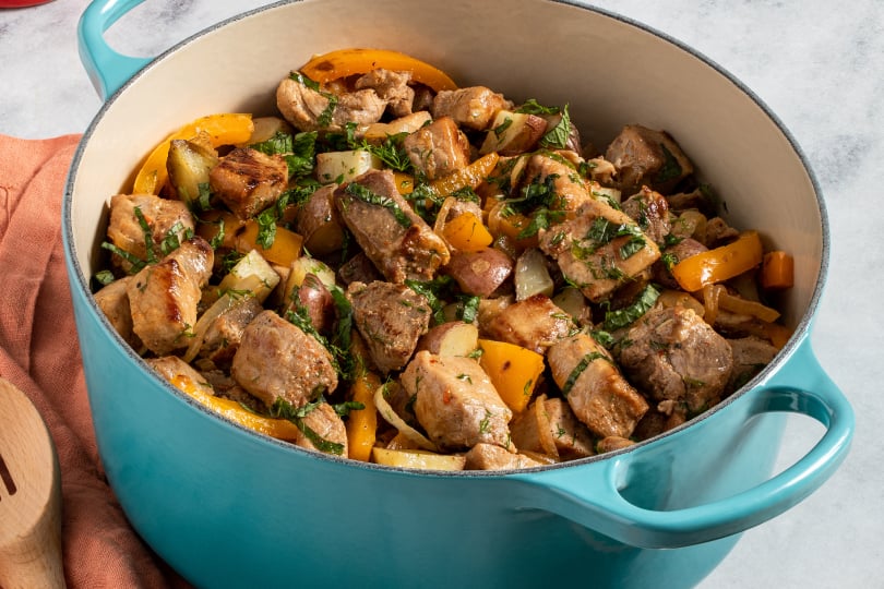 One-Pot Pork Souvlaki with Roasted Potatoes