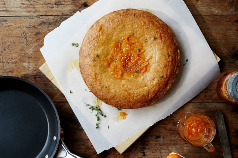 Olive Oil Skillet Cake with Tangerine Glaze