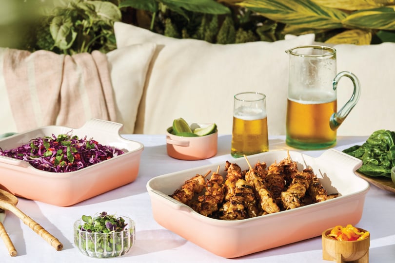 Mojo Glazed Chicken Skewers with Citrus Slaw and Lettuce Cups