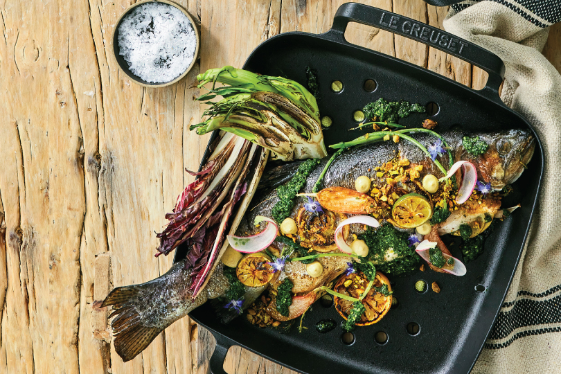 Grilled Rainbow Trout with Charred Radicchio and Gremolata