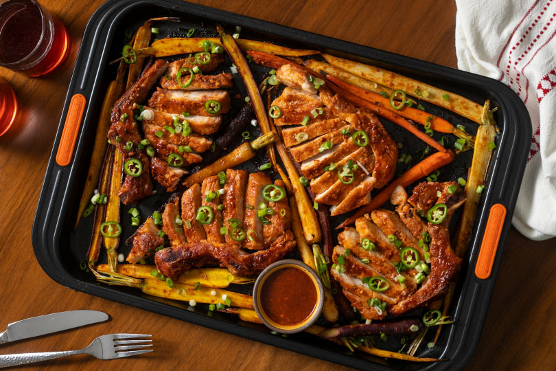 Pork Chops with Korean Marinade and Spicy Carrots