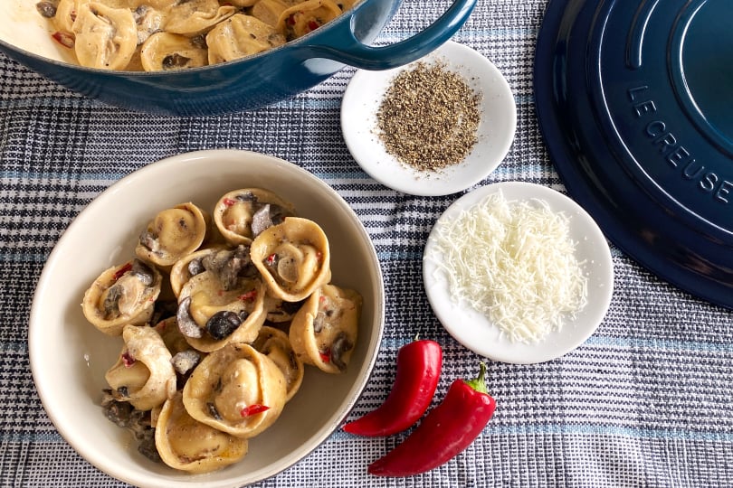 Ricotta and Goat Cheese Cappelletti in Miso Mushroom Sauce